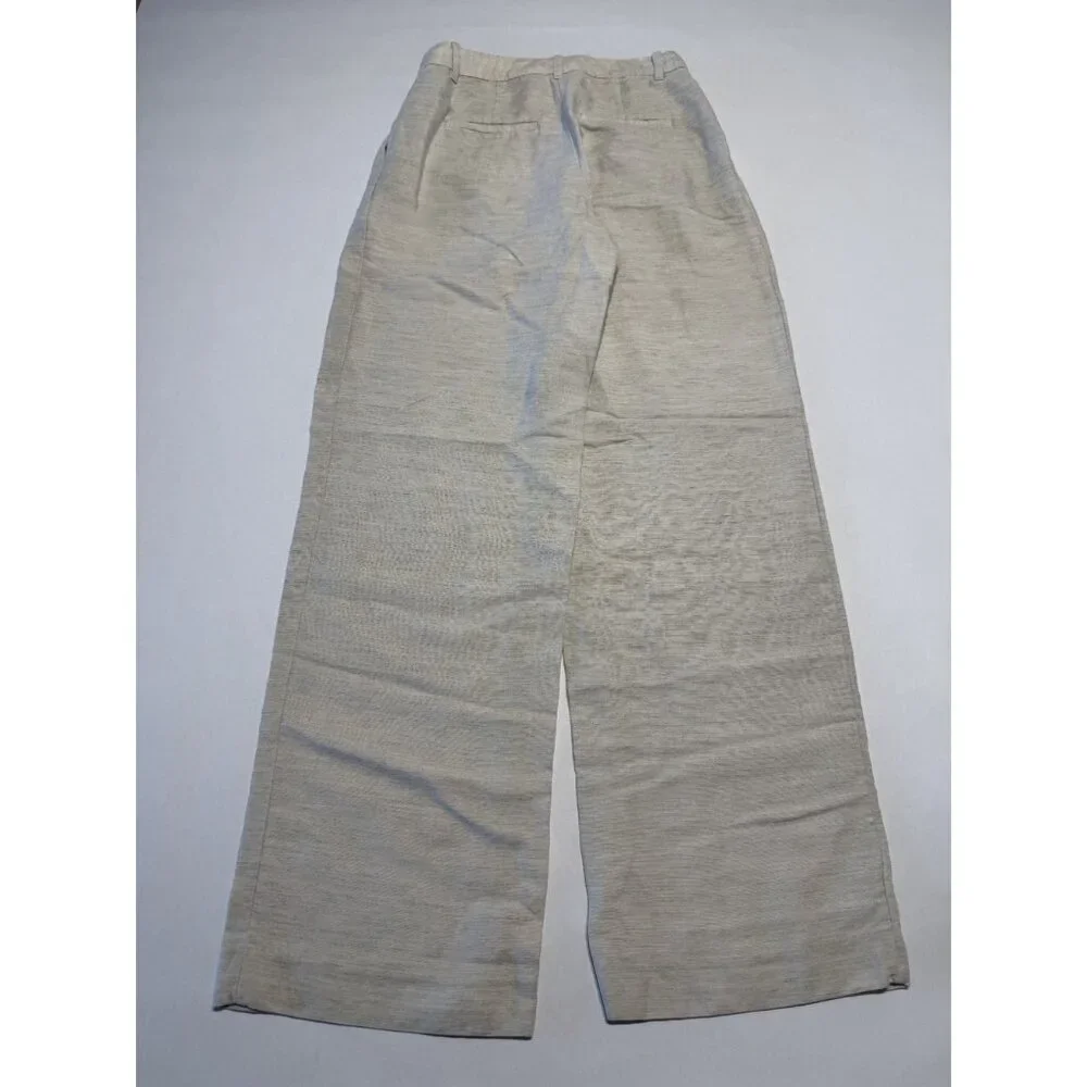 Aritzia Wilfred The Effortless Linen Wider Leg Natural Ecru Pants Women's Size 8